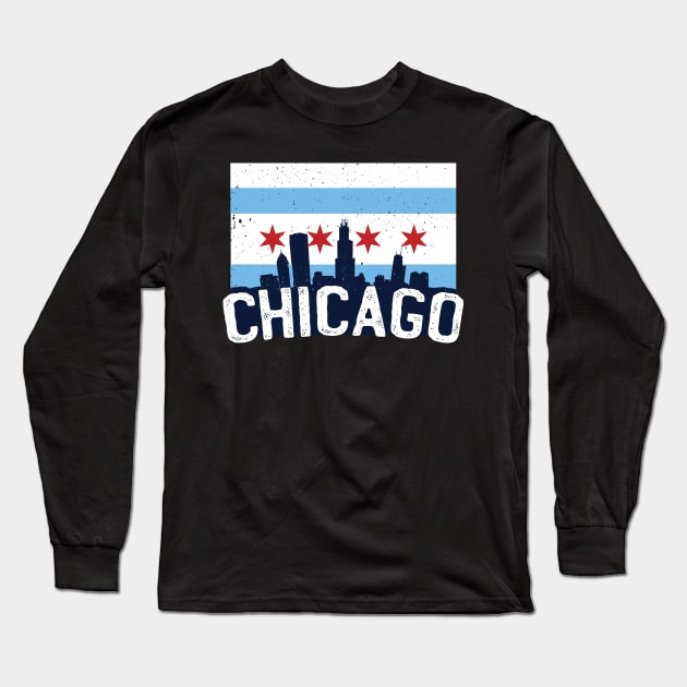 Chicago Flag City Skyline Apparel Long Sleeve T-Shirt by cranko